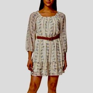 Wallflower Cream & Blue Floral Mini Dress with Belt Medium NWT
